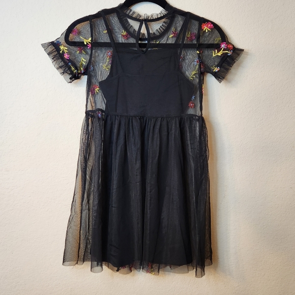 Art Class Black Sheer Layered Embroidered Floral Dress | Girls Size M 7/8 - Picture 2 of 10